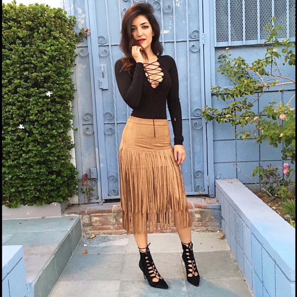 Suede Fringe Skirt